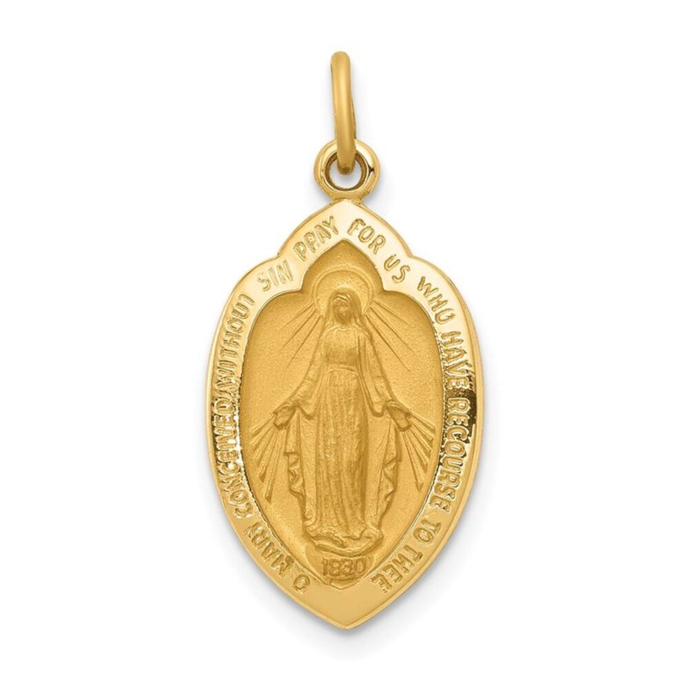 14k Yellow Gold Miraculous Medal Charm or Pendant, 12 x 24mm